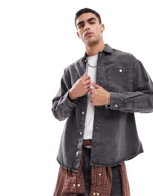 oversized heavy denim overshirt in washed black