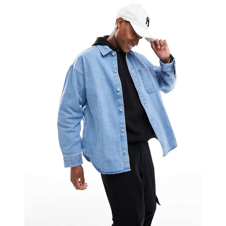 Jack & Jones oversized heavy denim overshirt in washed blue | ASOS