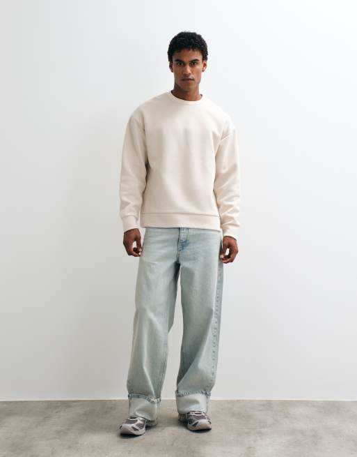 Jack & Jones oversized heavy weight sweatshirt in beige, 3 of 5