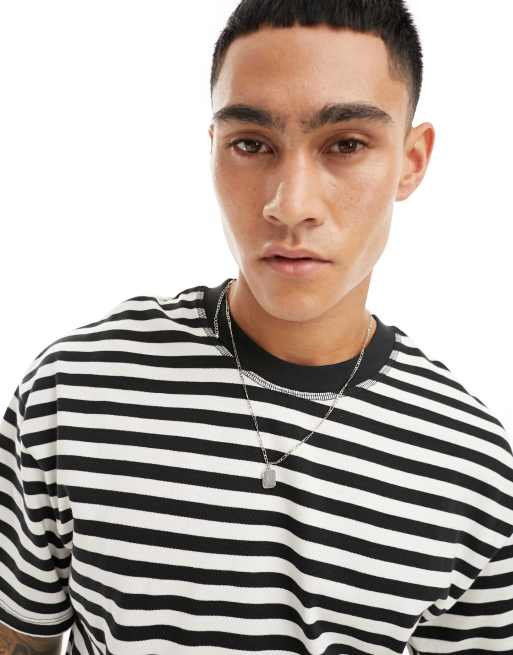 Jack & Jones oversized heavy weight T-shirt in black stripe