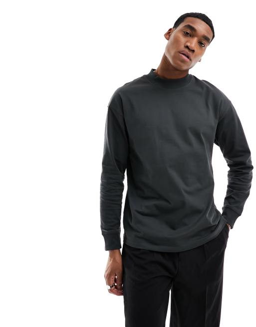 Jack & Jones oversized heavyweight long sleeve top in washed gray