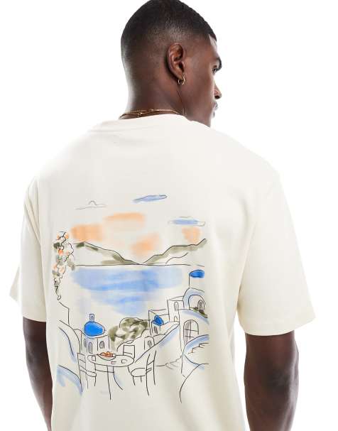 Jack & Jones oversized heavyweight t-shirt with amalfi print in white - view 1