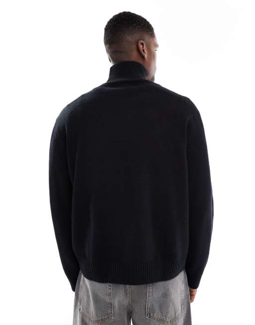 Jack & Jones oversized heavyweight turtle neck jumper in black, 3 of 5