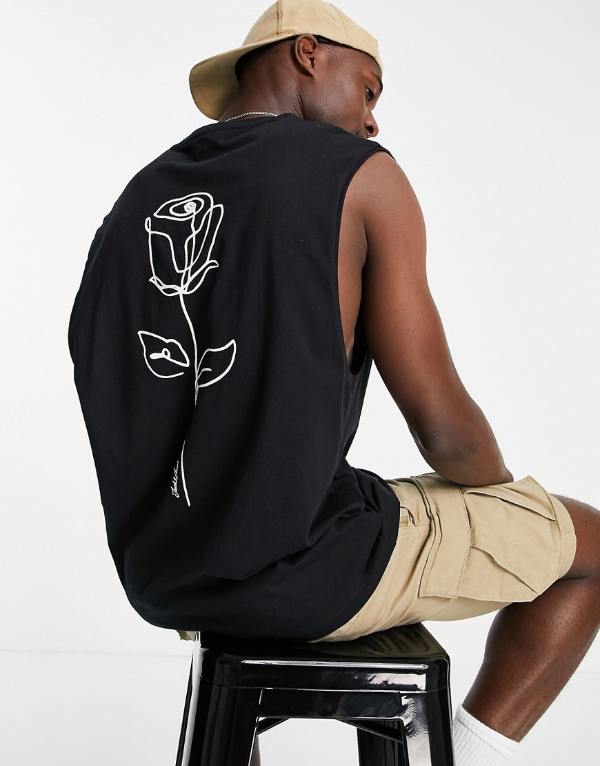 Jack & Jones - Oversized hemd met rozenprint op de rug in zwart