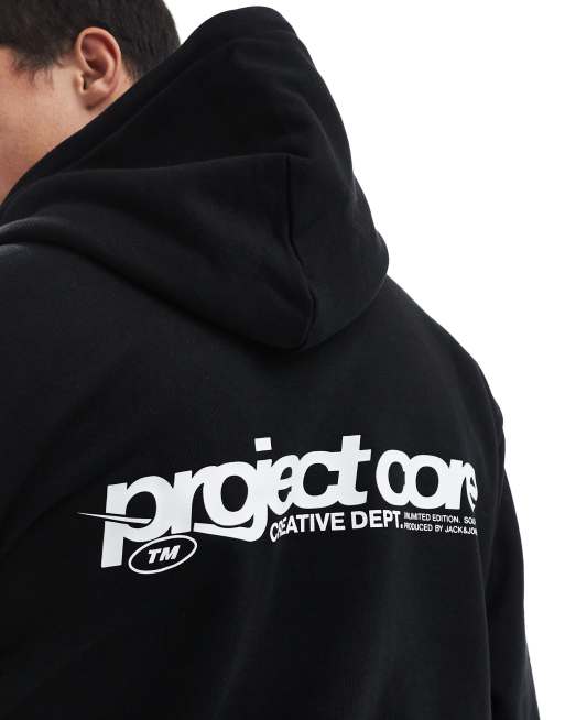 Jack & Jones - Oversized hoodie met tekstprint op de achterkant in zwart, 4 van 4