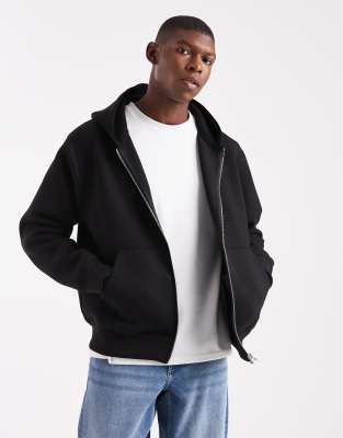 Jack & Jones Oversized Hoodie With Double Zip In Black