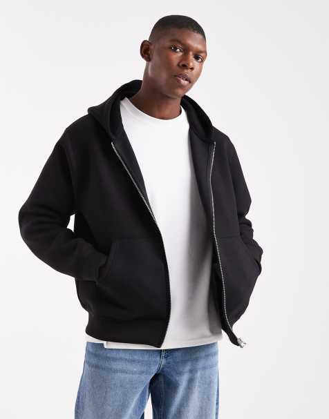 Jack & Jones oversized hoodie with double zip in black scuba-style fabric - view 1