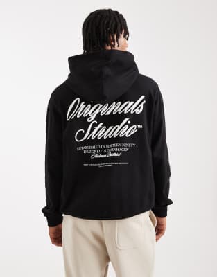 Jack & Jones Oversized Hoodie With Originals Back Print In Black
