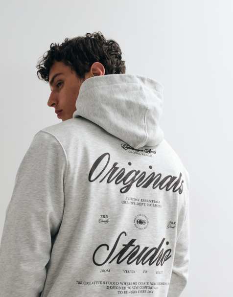 Jack & Jones oversized hoodie with originals back print in light gray - view 1