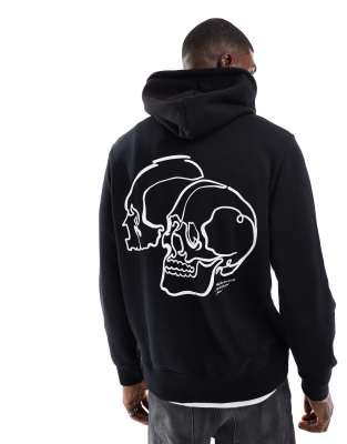 oversized hoodie with skull back print in black