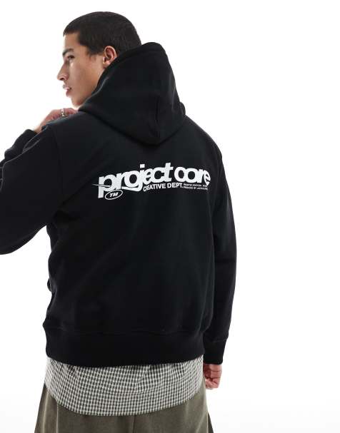 Jack & Jones oversized hoodie with text backprint in black - view 1