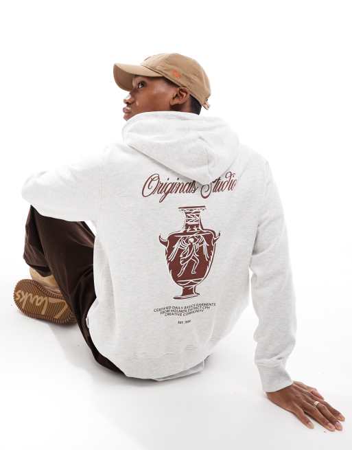 Jack & Jones oversized hoodie with vase back print in gray heather 