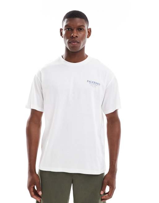 Jack & Jones - Oversized hvid T-shirt med 'Palermo'-print på ryggen, 2 af 4