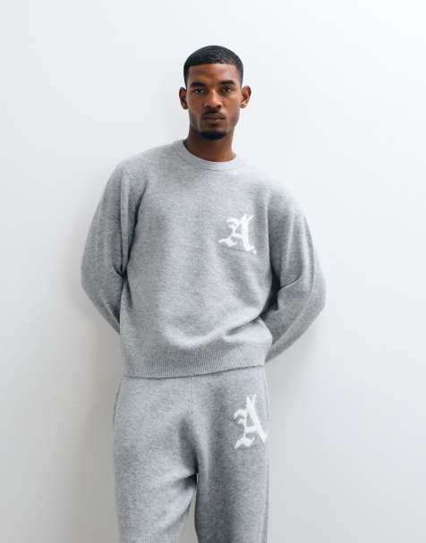 Jack & Jones oversized jacquard logotrui in grijs - view 1