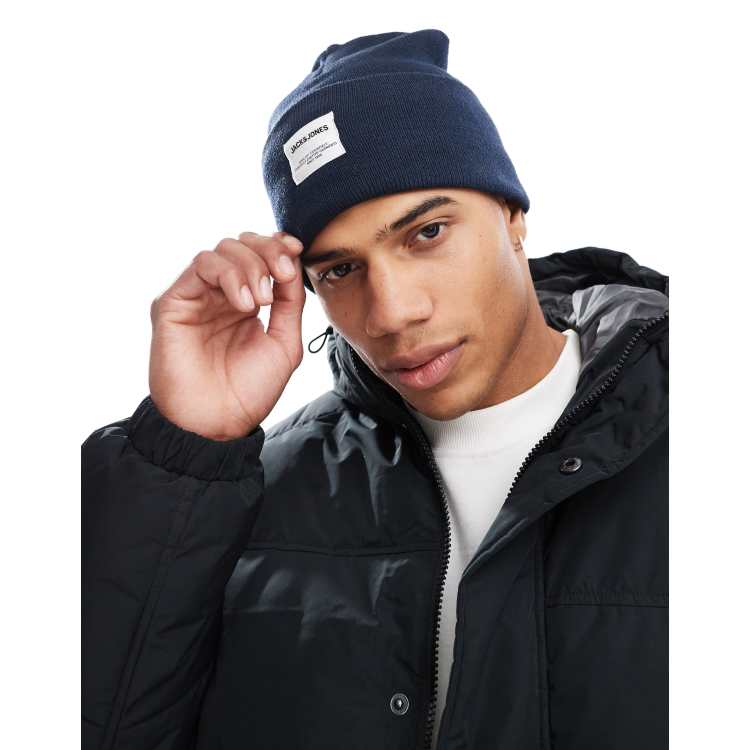 Jack & Jones oversized knit beanie in navy | ASOS