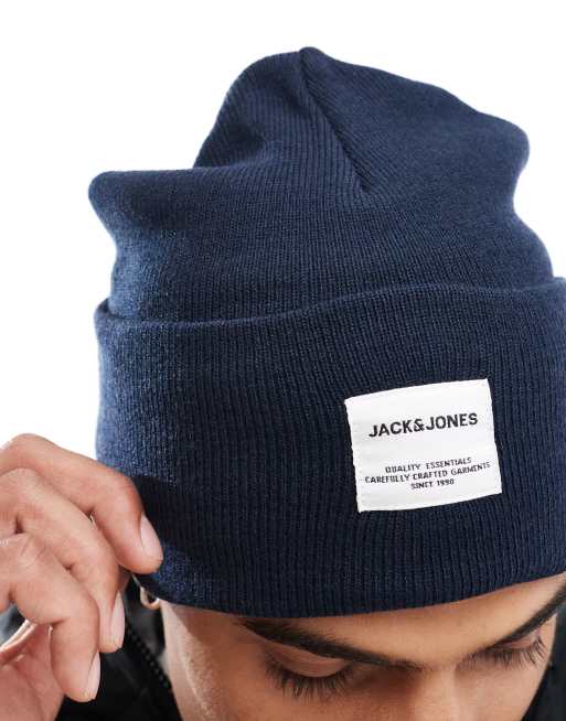 Jack & Jones oversized knit beanie in navy | ASOS