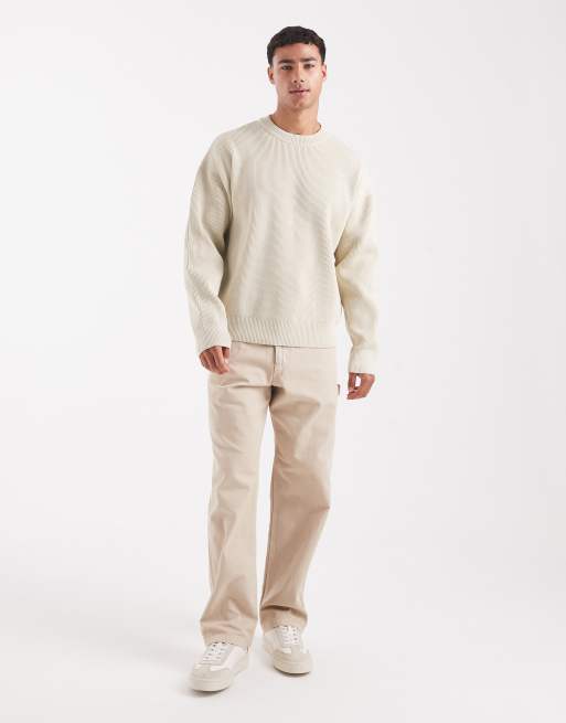 Jack & Jones oversized knitted ribbed jumper in beige