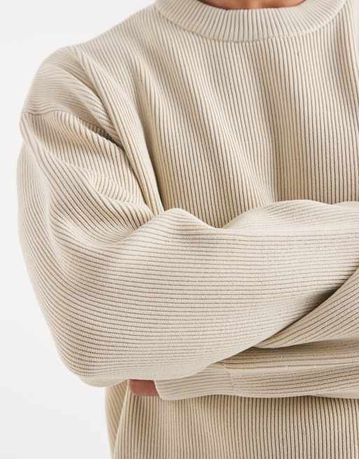 Jack & Jones oversized knitted ribbed jumper in beige