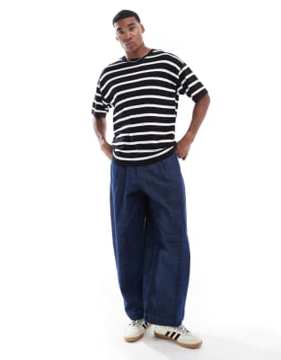 Jack & Jones Oversized Knit Striped T-shirt In Black