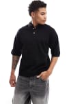 [Jack & Jones] Jack & Jones oversized knitted polo in black M Black