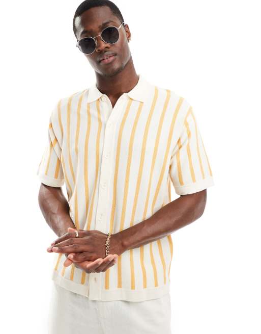  Jack & Jones oversized knitted shirt in orange stripe 