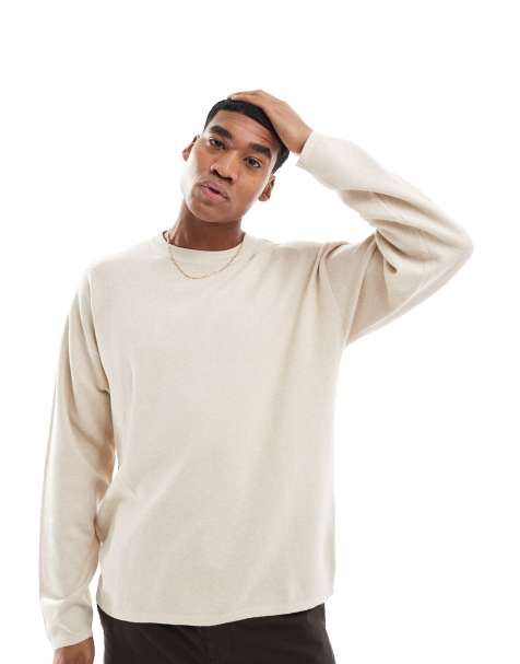 Jack & Jones oversized lightweight knitted jumper in cream