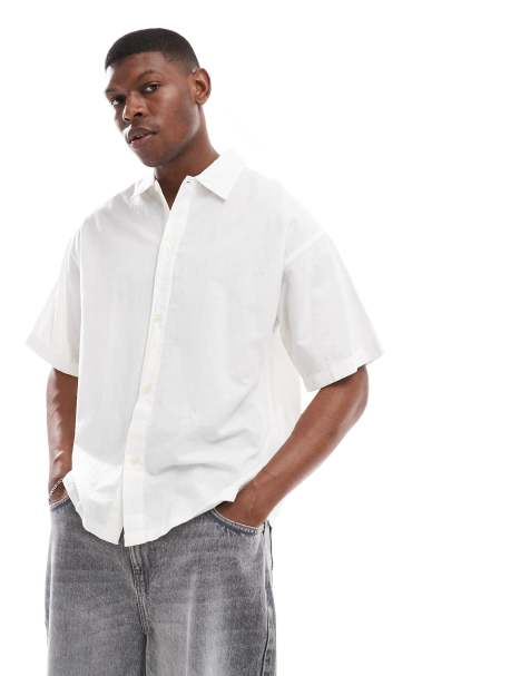 Jack & Jones oversized linen shirt in white - view 1