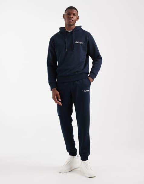 Jack & Jones oversized logo hoodie & trackies set in navy - view 1