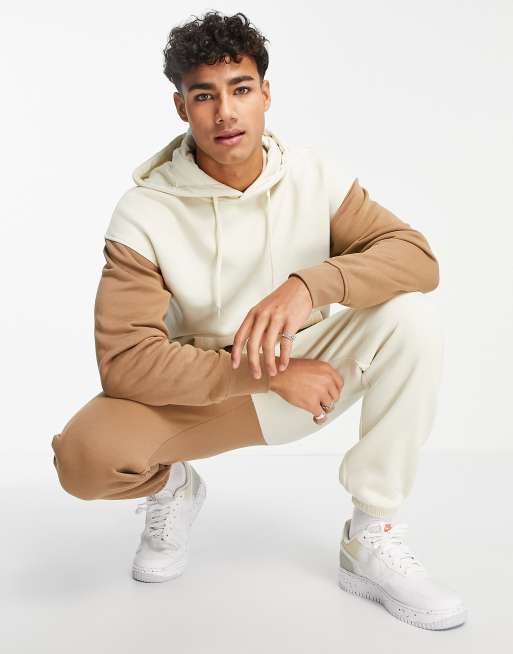 Jack Jones oversized lounge set in color block beige and brown