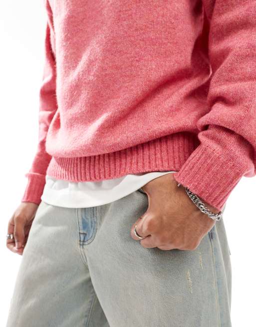 Jack & Jones oversized fluffy crew neck jumper in pink