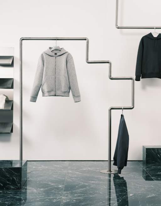 Jack & Jones - Oversized og cremehvid hættetrøje i stof i scuba-stil med dobbelt lynlås, 2 af 5