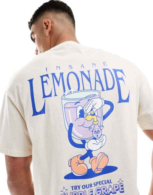 Jack & Jones - Oversized og lysegul T-shirt med 'Lemonade'-print