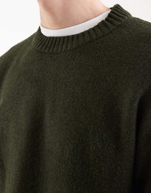 Jack & Jones - Oversized og plysset kakifarvet striktrøje med rund hals, 5 af 5