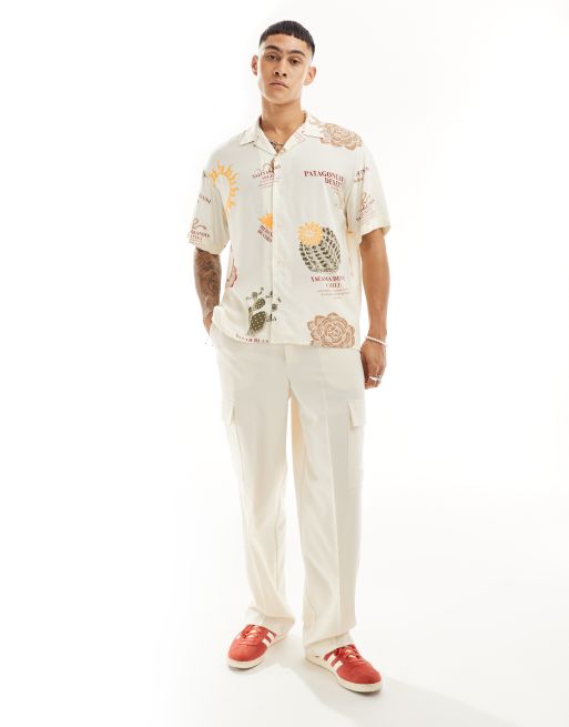 Jack & Jones - Oversized overhemd met reverskraag en woestijnprint in ecru , 3 van 4