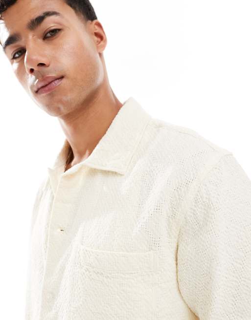 Jack & Jones - Oversized overhemd met textuur in ecru, 3 van 4