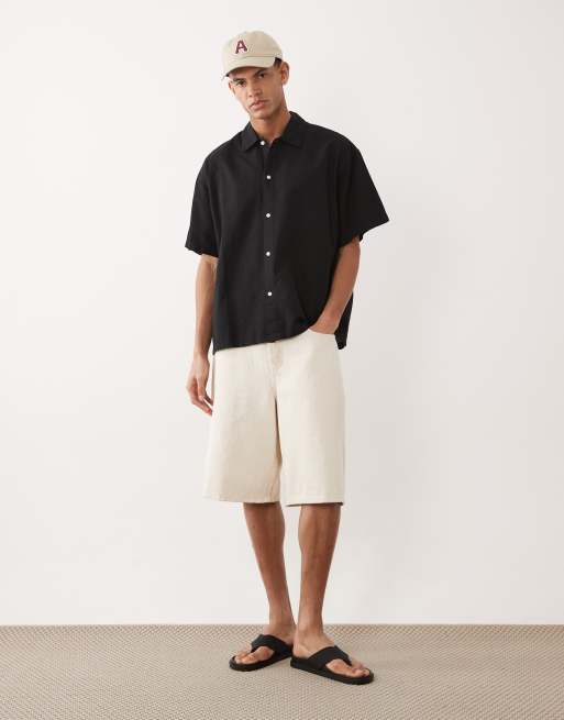 Jack & Jones - Oversized overhemd van linnenmix met korte mouwen in zwart, 2 van 5