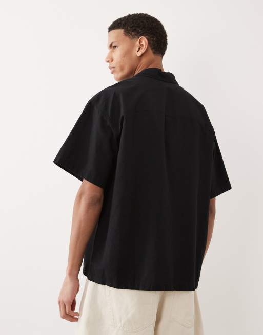 Jack & Jones - Oversized overhemd van linnenmix met korte mouwen in zwart, 3 van 5