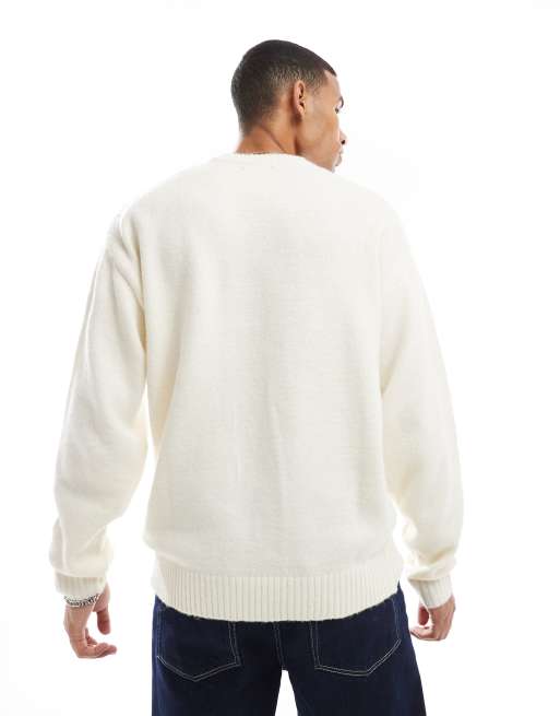 Jack & Jones - Oversized pluizige trui met ronde hals in crème, 2 van 4