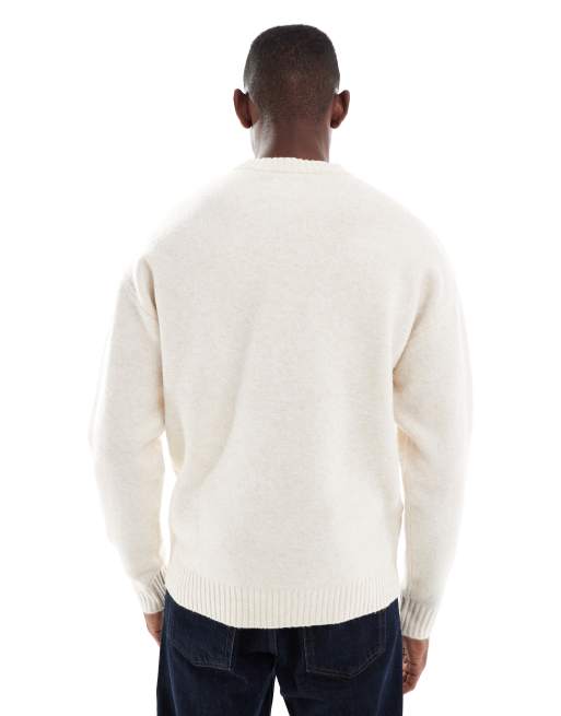 Jack & Jones - Oversized pluizige trui met ronde hals in crème, 3 van 5