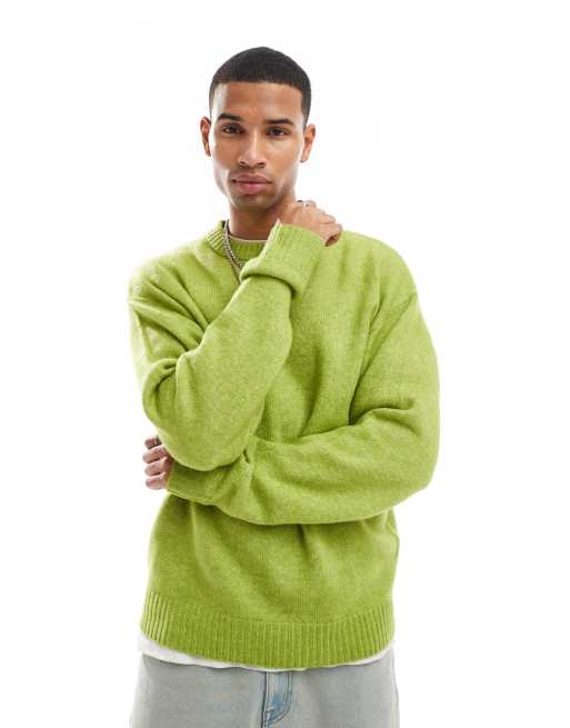 Jack & Jones - Oversized pluizige trui met ronde hals in limoengroen