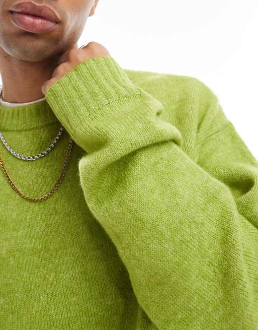 Jack & Jones - Oversized pluizige trui met ronde hals in limoengroen, 2 van 4