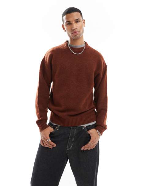 Jack & Jones - Oversized pluizige trui met ronde hals in roestbruin - view 1