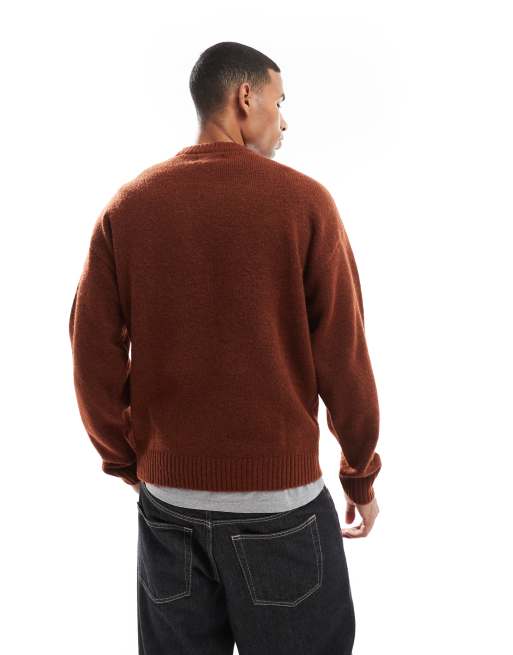 Jack & Jones - Oversized pluizige trui met ronde hals in roestbruin, 4 van 4