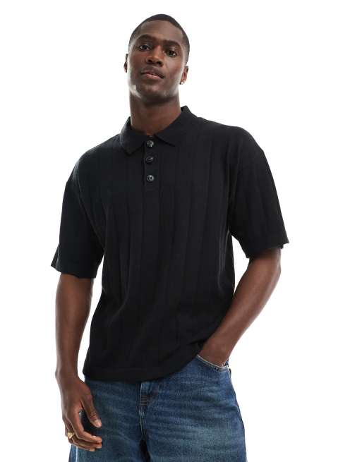 Jack & Jones - Oversized poloskjorte i sort strik