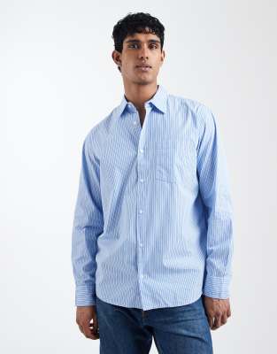 Jack & Jones Oversized Poplin Long Sleeve Shirt In Blue