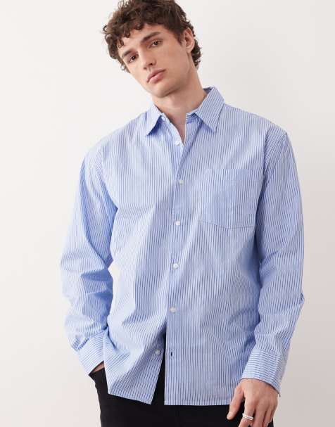 Jack & Jones oversized poplin long sleeve shirt in blue stripe