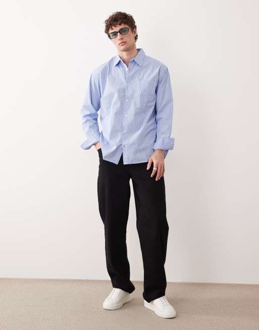 Jack & Jones oversized poplin long sleeve shirt in blue stripe, 2 of 5