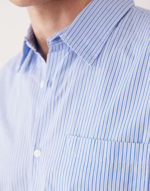 Jack & Jones oversized poplin long sleeve shirt in blue stripe, 3 of 5