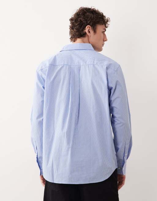 Jack & Jones oversized poplin long sleeve shirt in blue stripe, 5 of 5