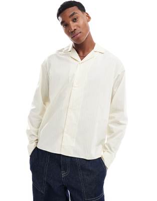 Jack & Jones oversized poplin long sleeve stripe shirt in off white